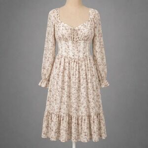 Floral‎ Fairy Milkmaid Babydoll Peasant Dress Sz S Pink Cottagecore Prairie Boho